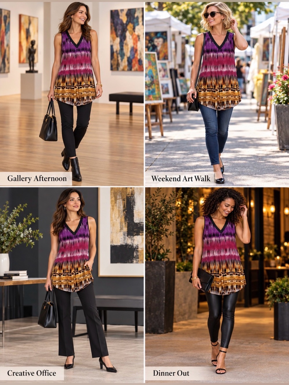 Peter Nygard V-Neck Colorful Tunic Blouse‎ Art To Wear Flowy Women 6